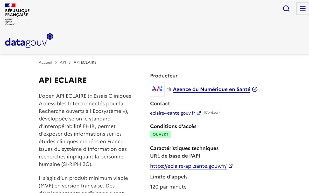 Aperçu — Ministère de la Santé — API essais cliniques